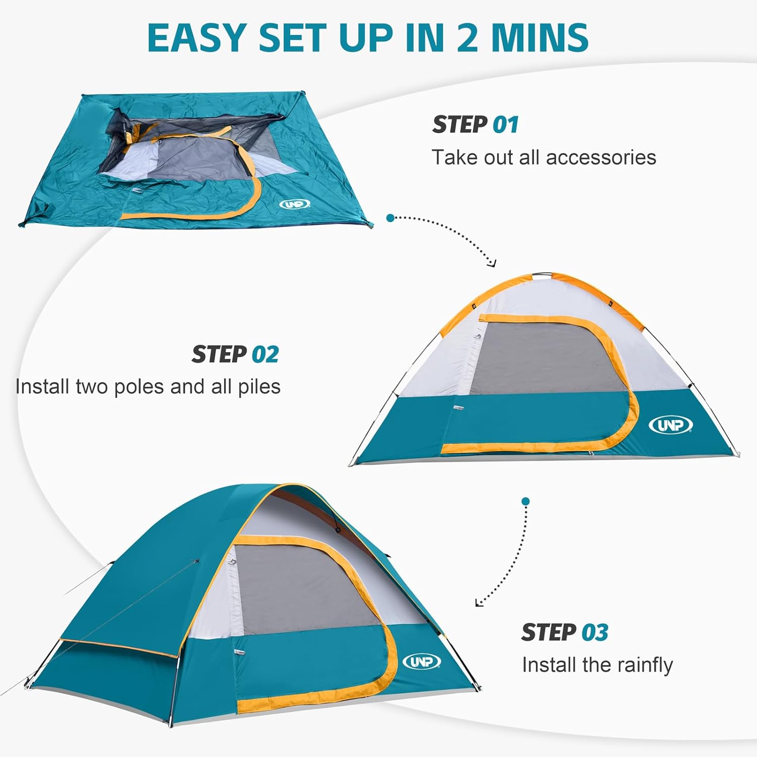 Camping Tent 4 Person, Waterproof Windproof Tent with Rainfly Easy Set up-Portable Dome Tents for Camping - Image 7