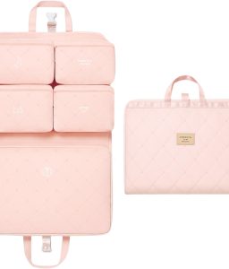 Hanging Packing Cube, Foldable Travel Organizer, Waterproof, Machine Washable, Fits 20" Carry-on, Expandable Packing Cube for Suitcase or Backpack (Pink)