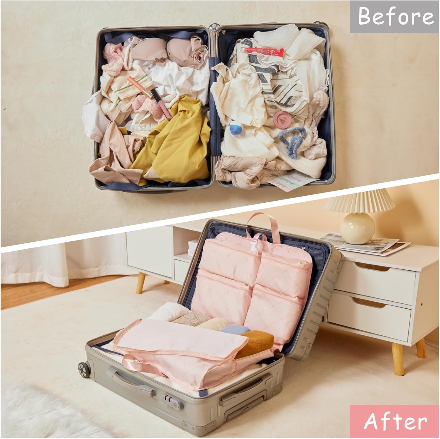 Hanging Packing Cube, Foldable Travel Organizer, Waterproof, Machine Washable, Fits 20" Carry-on, Expandable Packing Cube for Suitcase or Backpack (Pink) - Image 3