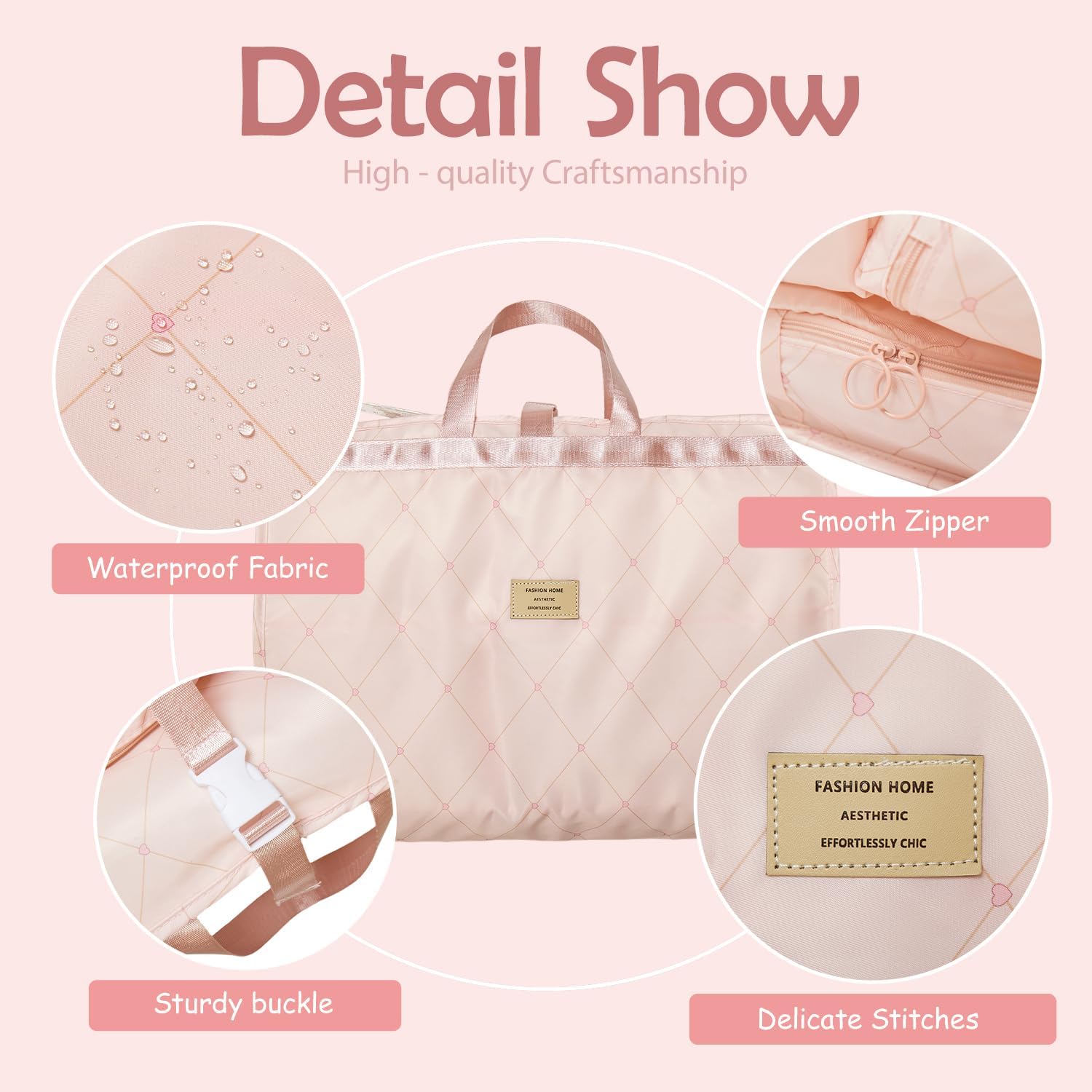 Hanging Packing Cube, Foldable Travel Organizer, Waterproof, Machine Washable, Fits 20" Carry-on, Expandable Packing Cube for Suitcase or Backpack (Pink) - Image 5