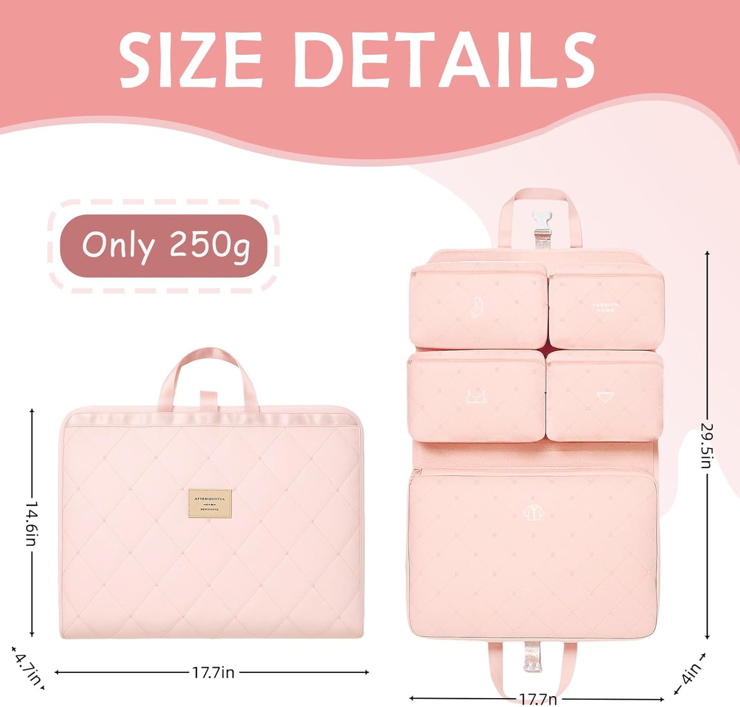 Hanging Packing Cube, Foldable Travel Organizer, Waterproof, Machine Washable, Fits 20" Carry-on, Expandable Packing Cube for Suitcase or Backpack (Pink) - Image 6