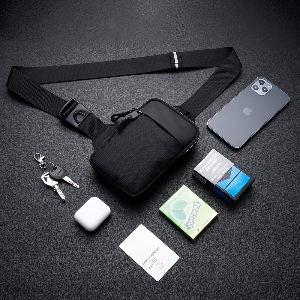 Mini Crossbody Sling Bag Chest Bag Dual Pocket Water Resistant Fanny Pack Running Phone Holder for Men Women Workout Travelling - Image 2
